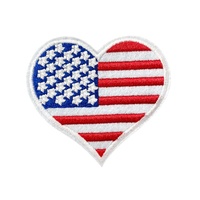 Patch drapeau USA en forme de cœur, motif étoiles et rayures, entièrement brodé, applique patriotique, badges d'amour pour la décoration de vestes en jean