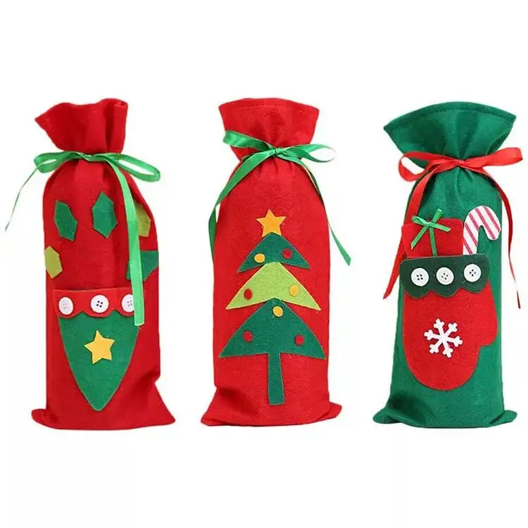 Hot sale felt christmas bottle decoration portable wine luxury gift bags
