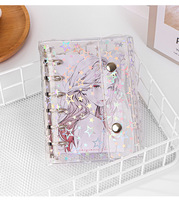 Couverture de reliure a6 pvc couverture à 6 anneaux avec fermeture à bouton-pression cahier de dossier rechargeable pour pages de planificateur insérer des paillettes d'étoile
