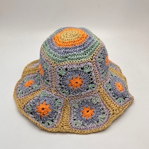 Chapeau en crochet papier style vintage Granny Square, chapeau de soleil pliable pour femmes - Product Image 1