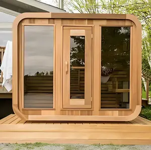 Big Size Outdoor 10 People Solid Wood Square Sauna Room with Wood Fired Stove