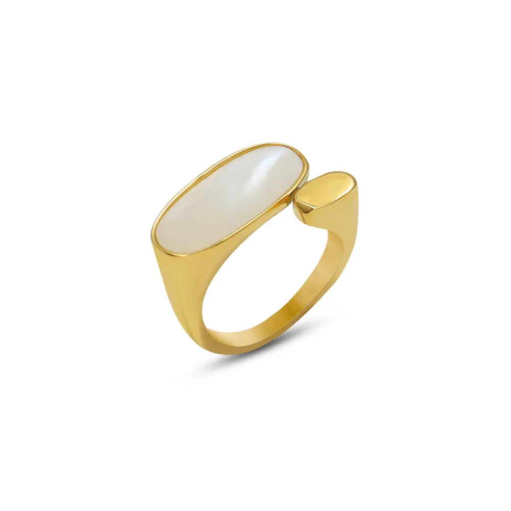 Nouvelle tendance 2022 bijoux de mode imperméables pour femmes, bague en acier inoxydable avec coquille blanche, plaqué or 18K, bague ouverte pour doigt