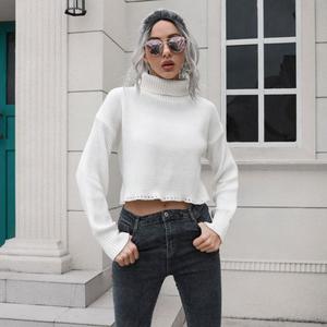 <span class=keywords><strong>Pull</strong></span> court ample en maille pour <span class=keywords><strong>femme</strong></span>, <span class=keywords><strong>col</strong></span> montant, manches longues, blanc, avec ourlet ajouré, collection automne-hiver - Product Image 2