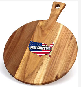 Cucina grande legno di Acacia buccia di Pizza naturale legno di Acacia 12 "tavola rotonda salumi con manico per incisione Laser - Product Image 1