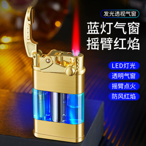 ไฟแช็กแบบชาร์จไฟได้พร้อมช่องระบายอากาศแบบโปร่งใส ไฟ LED สีฟ้า เปลวไฟสีแดง กันลม พร้อมกุญแจจุดไฟแบบโยก ของขวัญ - Product Image 2