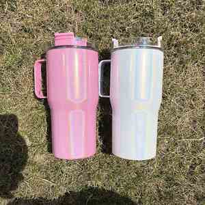 Gobelet de voyage personnalisé avec logo, paillettes scintillantes, 20 oz, avec poignée et paille, pour transfert par sublimation blanche - Product Image 4