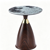 Mesa Auxiliar Redonda Moderna para Proyectos de Hoteles y Hogares, con Cubierta de Mármol y Base de Pedestal de Acero, Mesa Decorativa para Sala de Estar