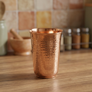 Verre à eau à double paroi en cuivre pur - Vaisselle écologique personnalisable avec sous-verre pour le bureau et l'usage quotidien - Artisanat indien - Product Image 1