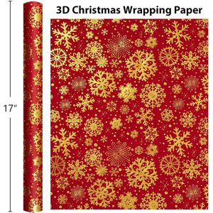 Christmas <b>Wrapping</b> <b>Paper</b> Red Gold Snowflake Embossed 3D Holiday Gift Wrap Roll 46.8 Square Feet Recyclable Craft Gift Packaging - Product Image 3