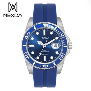 Mexda Luxus klassischer Stil Top Marke Herrenuhren Luxus Silikonband Saphir Kristall Glas Quarz Uhren für Männer