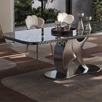 Combinaison de Table à Manger Haut de Gamme Italienne en Dalle de Roche, Meuble Moderne à Motif Léger pour la Maison et l'Entrée