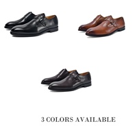 Chaussures de mariage noires pour hommes à boucle simple, en cuir de veau pleine fleur, entièrement cousues Goodyear, avec semelle souple et amortie, pour occasions formelles
