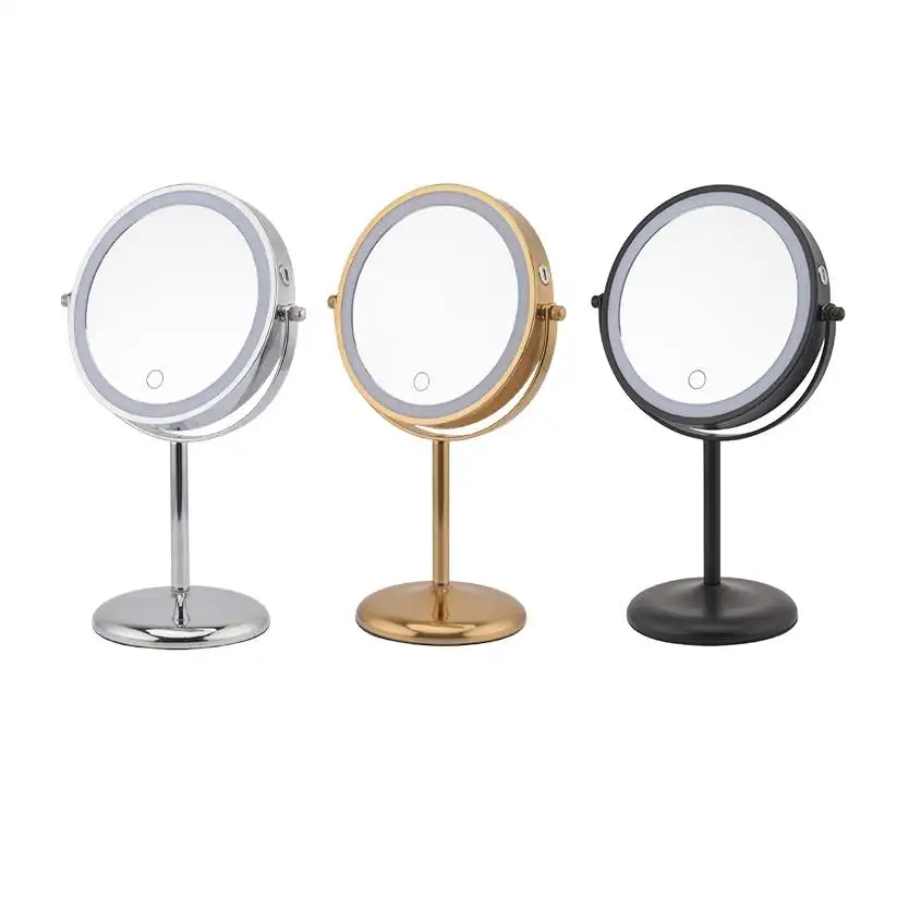 Customize Wholesale Cosmetic Mirror Travel 360 Degree Rotating Led Makeup Mirror Metal Frame Bathroom Vanity Mirror With Lights