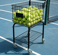 Chariot à balles de tennis portable en métal avec deux paniers de rangement et chariot roulant pour l'entraînement sur le terrain de tennis