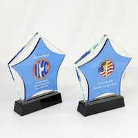 Plaque de trophée souvenir en cristal optique bleu clair de haute qualité personnalisée avec base noire