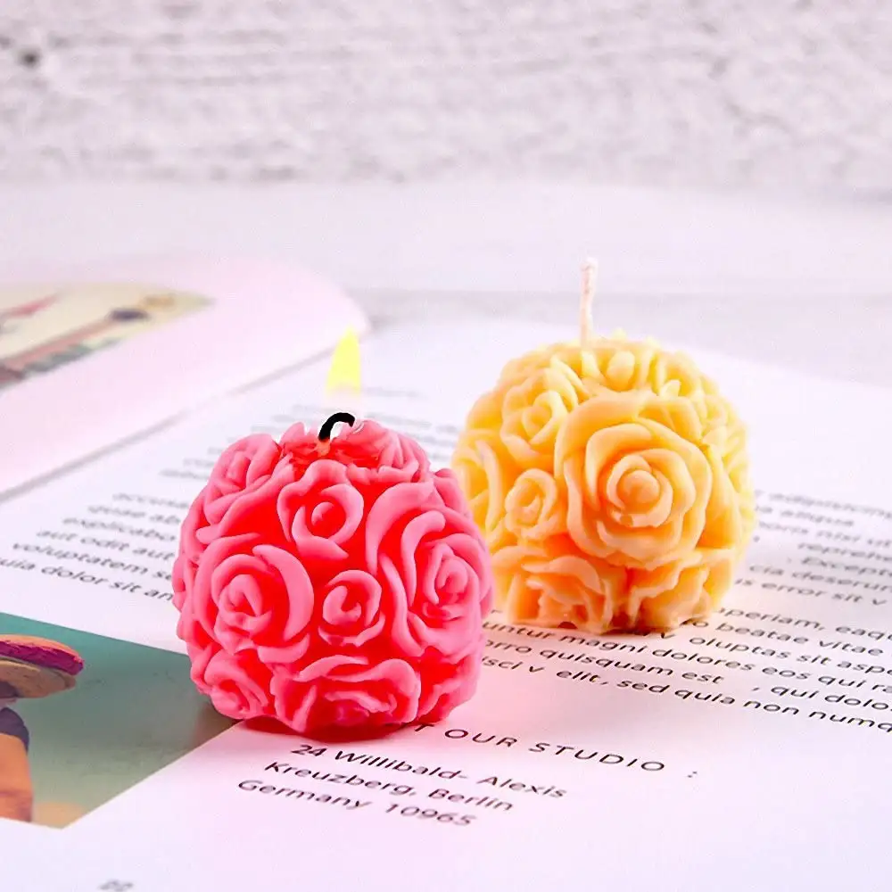 14012 3D Bunga Bola Mawar Cetakan Lilin Silikon untuk Fondant, Sabun Buatan Tangan Mini, Lotion Bar, Lilin Krayon, Plester
