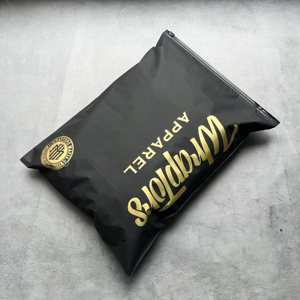 Wholesale Matte Black Zip Lock Pouch Custom Gold Print Logo Resealable <b>PE</b> Zipper Bag For Streetwear Apparel Packaging - Product Image 6