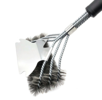 Brosse de nettoyage de barbecue en acier inoxydable OEM avec raclette et poils métalliques pour cuisine extérieure – Vente en gros