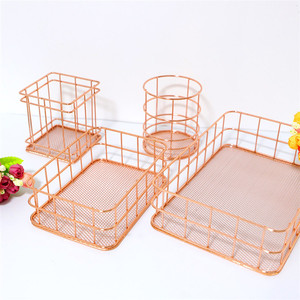 Home Office Supplies Rose Gold Desk Accessories Metal File Document Letter Drawer Organizer Basket