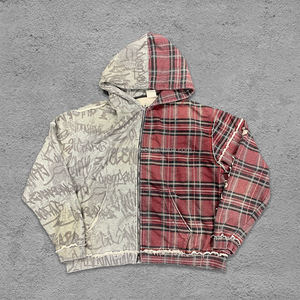 Flanella personalizzata stampata in pietra Vintage lavato giallo sporco lavato Graffiti DTG stampa a tracolla felpe con cappuccio in cotone per uomo - Product Image 1