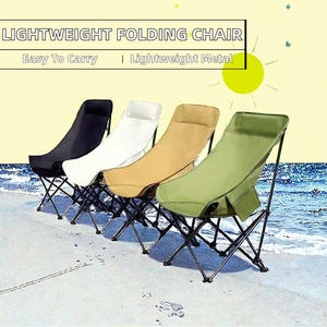 Chaise pliante moderne d'extérieur en aluminium légère et confortable à dossier haut pour camping, pique-nique, plage, croquis et pêche - Product Image 2