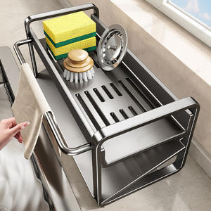 Égouttoir d'évier de cuisine Lily avec plateau et poignée pour éponges, chiffons de nettoyage, forme carrée - Product Image 3