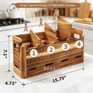 Solid Wood <b>Storage</b> <b>Box</b> 15.75 In X 4.72 In X 7.1 In Adjustable Dividers <b>Kitchen</b> Organizer - Product Image 1