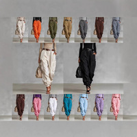 Pantalon cargo ample plissé pour femme, taille haute, style streetwear, avec plusieurs poches et cheville élastique, vente en gros OEM ODM
