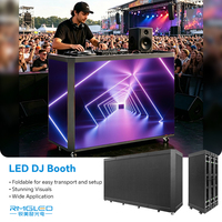 Cabina de DJ Móvil, Consola con Superficie Curva, Mesa Portátil para Baile, Cabina de DJ con Luces LED para Exhibición en Tiendas