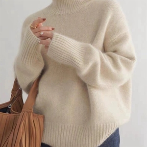Pull-over en tricot polyvalent à col haut épaissi pour femmes, style <span class=keywords><strong>d</strong></span>écontracté, pour l'automne et l'hiver - Product Image 1