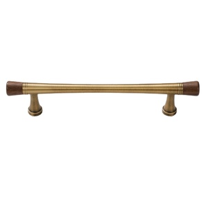 <b>Walnut</b> Wood and Brass Pull Handle for Antique-Style Copper-Colored <b>Cabinets</b> & Drawers for Kitchen & Dresser Use - Product Image 1