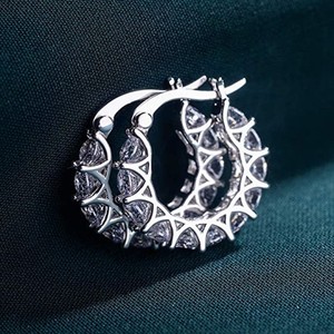 Orecchini a cerchio a forma di U da donna con pietre trasparenti geometriche, gioielli semplici per tutti i giorni - Product Image 3