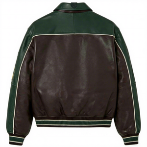 Blouson Bomber Homme en Cuir Véritable Respirant Style Joueur de Basket Personnalisé avec Broderie et Patchs sur le Devant - Product Image 6