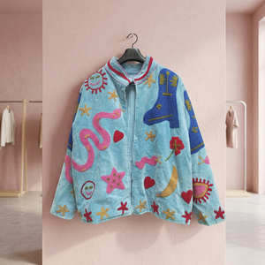 Veste élégante en velours pour adulte, grande taille, à motif floral, avec broderie artisanale détaillée, col mandarin, manches longues, vêtement d'extérieur printanier - Product Image 4