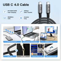 Câble USB-C tressé torsadé de 1 m, 40 Gbit/s, charge rapide PD240W, USB4.0, USB-C vers USB-C pour MacBook Pro, MacBook Air, ordinateur portable