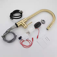 Robinet de cuisine intelligent à induction doré brossé, à poignée unique en céramique et acier inoxydable, avec douchette extractible, eau chaude et froide