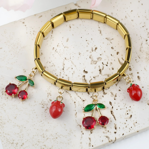 DS baru 2025 baru trendi ceri gelang untuk wanita jamur stroberi pesona emas gelang elastis dapat disesuaikan Fashion - Product Image 4