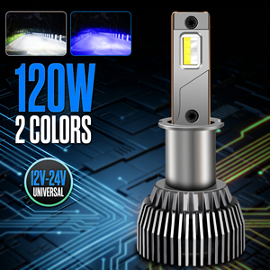 Lampadina <span class=keywords><strong>LED</strong></span> per Fari Auto 120W ad Alta Potenza <span class=keywords><strong>H1</strong></span> H3 Bicolore 6500K Bianco Blu Canbus 12V 24V Produttore H4 H7 H11 881 <span class=keywords><strong>H1</strong></span> - Product Image 1