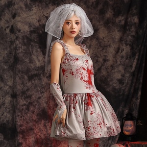 Bloodstained Clothes Ghost Bride Adult Kids Halloween Costume Women Men Blood Stained Suit and <strong>Veil</strong> Horror Vampire Zombie <strong>Dress</strong> - Product Image 2