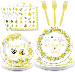 Bee Paper <b>Plates</b> for Gender Reveal Party He or She Which Will It Bee Honey Themed Gender Reveal Decorations 7 Inch - Product Image 4