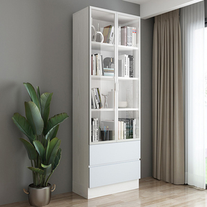 Estantería de Madera Moderna y Sencilla para Libros, con Puertas, de Varias Capas, de Metal, para Sala de Estar, Oficina, Niños, de Vidrio, Blanca - Product Image 3