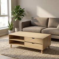 Ensemble de meubles de salon modernes Guoge de style nordique en bois clair, comprenant un meuble TV, une table basse et des armoires latérales avec rangement