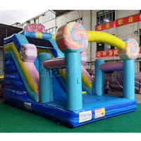 Toboggan Gonflable Thème Bonbons Combo Toboggan Sec Gonflable pour Enfants Fête Extérieure Événement Impression Personnalisée Disponible