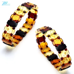 Brazalete de Piedras Preciosas Coloridas de Ámbar Natural del Mar Báltico Sin Optimizar, Tamaño del Mango Aproximadamente 14 mm, Regalo de Moda - Product Image 4