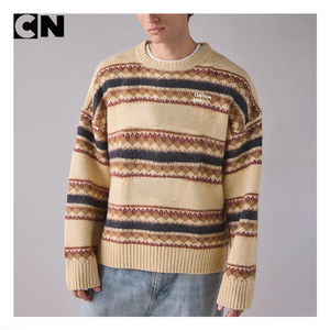 Suéter con Certificación GRS, Diseño Personalizado con Logotipo, Suéter de Punto con Cuello Redondo, Estilo Vintage a Rayas, de Lana Acrílica para Hombre, para Invierno - Product Image 2