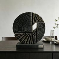 Sculpture d'art abstraite en bois d'arbre, sculptée à la main, texture mixte, noir patiné et or, ornement de table