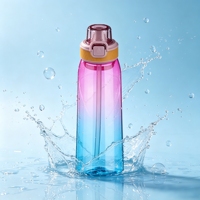 Bouteille d'eau étanche en Tritan+PP avec couvercle à ouverture rapide et paille intégrée pour adultes - Idéale pour le camping, les voyages, la gym, le sport et les activités de plein air (sûre)
