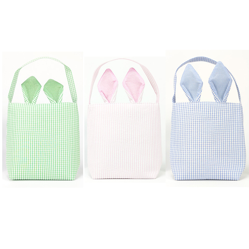 Лидер продаж, пасхальные корзины из 100% хлопка Seersucker, украшение, пустой подарок, пасхальное ведро для охоты
