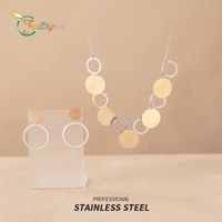 Vente directe usine – Ensemble collier et boucles d'oreilles en acier inoxydable 316L avec pendentif rond plaqué or PVD 18 carats, étanche