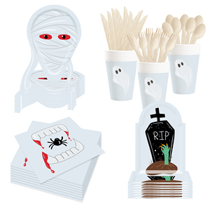Juego de Vajilla para Fiesta de Halloween DAMAI, Platos de Papel con Elementos de Lápidas y Cruces, Molde de Fantasma para Suministros de Halloween, Sirve para 8 Personas - Product Image 5